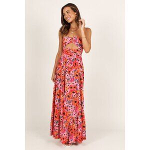 Petal & Pup Women's Sarai Dress 12 Pink Floral Maxi Cut Out Strapless Summer